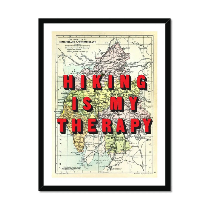 Hiking Is My Therapy (Lake District Map) Vintage Map Art - Framed - Beach House Art