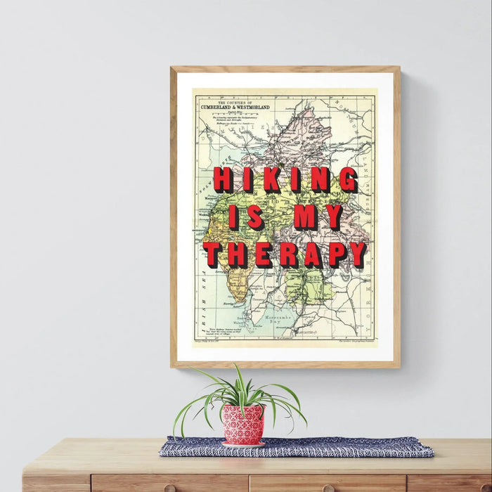 Hiking Is My Therapy (Lake District Map) Vintage Map Art - Framed - Beach House Art