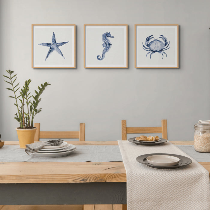 Indigo Dot Watercolour Seahorse Painting | Seahorse Art - Framed Art Print