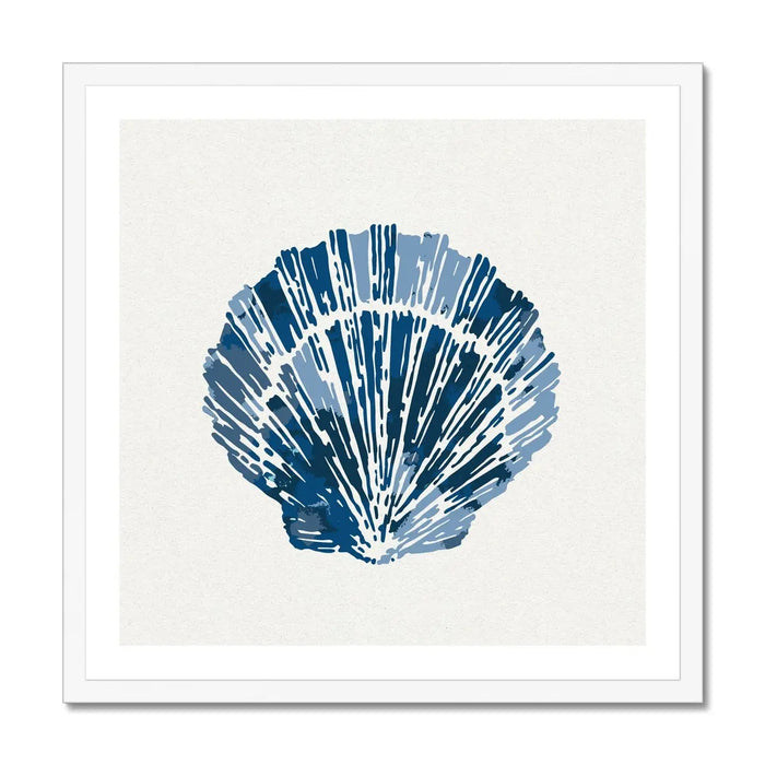Scallop Shell Art Print, featuring stunning watercolour shell art painting. This beautiful piece is elegantly framed in a natural wood frame to enhance its aesthetic appeal. Perfect for adding a touch of coastal charm to any space.