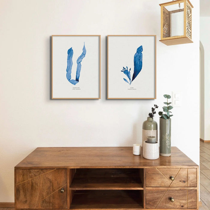 Indigo Seaweed Print Wall Art (Dabberlocks) - Framed - Beach House Art
