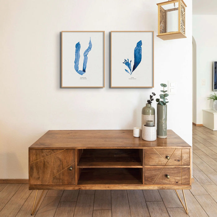 Indigo Seaweed Print Wall Art (Dulse No.3) - Framed - Beach House Art