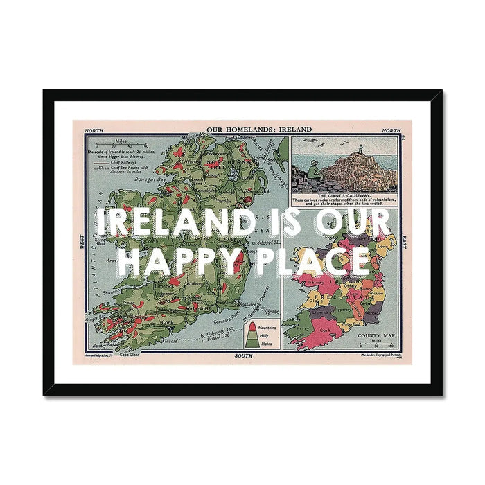 Ireland is our Happy Place (Ireland Map) Vintage Map Art - Framed - Beach House Art