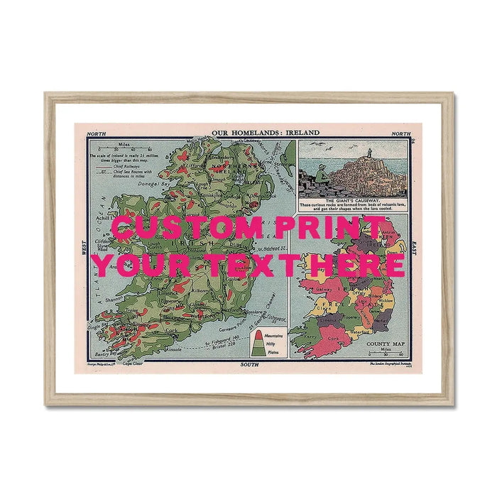 Ireland Map Personalised Art Print (Pink Hand Drawn Font) - Unframed