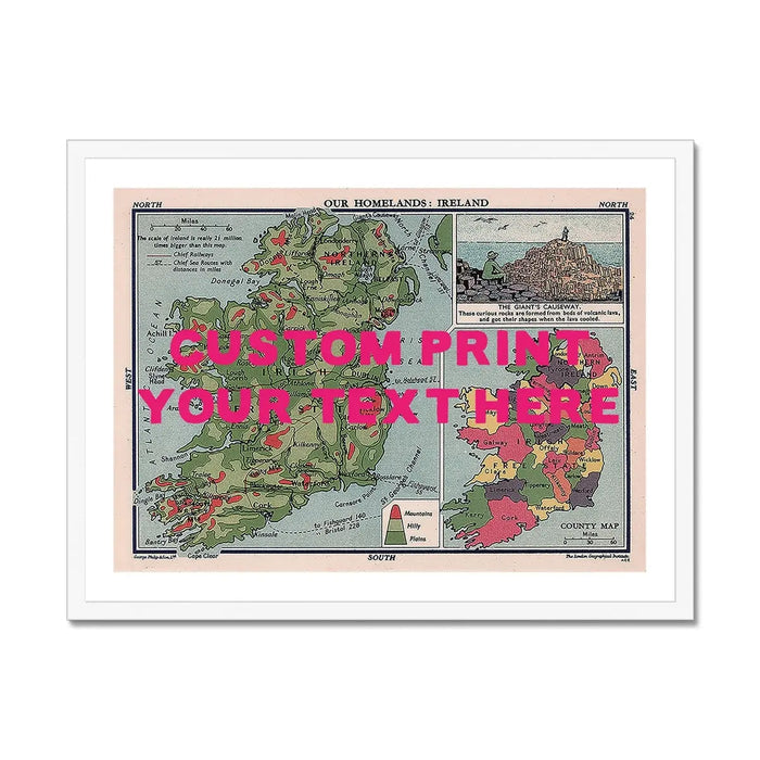 Ireland Map Personalised Art Print (Pink Hand Drawn Font) - Unframed