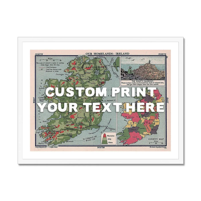 Ireland Map Personalised Art Print (White Hand Drawn Font) - Unframed