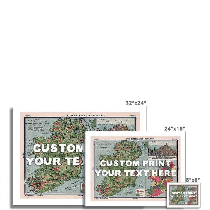 Ireland Map Personalised Art Print (White Hand Drawn Font) - Unframed