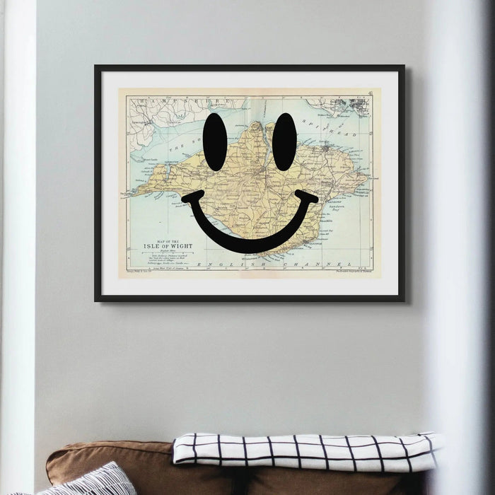 Isle of Wight Makes Me Happy (Isle of Wight Map Print) Vintage Map Art - Framed - Beach House Art