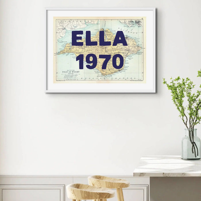 Isle of Wight Map Print - Personalised Art Print in navy font - Framed wall art