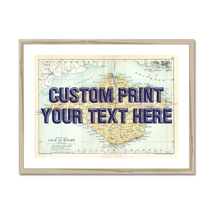 Framed personalised vintage map art print of the Isle of Wight with navy font - Framed wall art