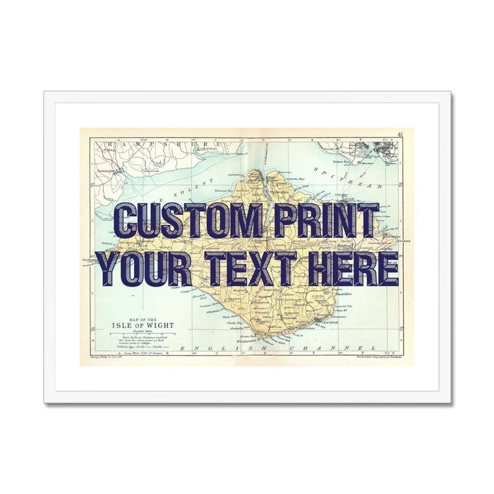 Framed personalised vintage map art print of the Isle of Wight with navy font - Framed wall art