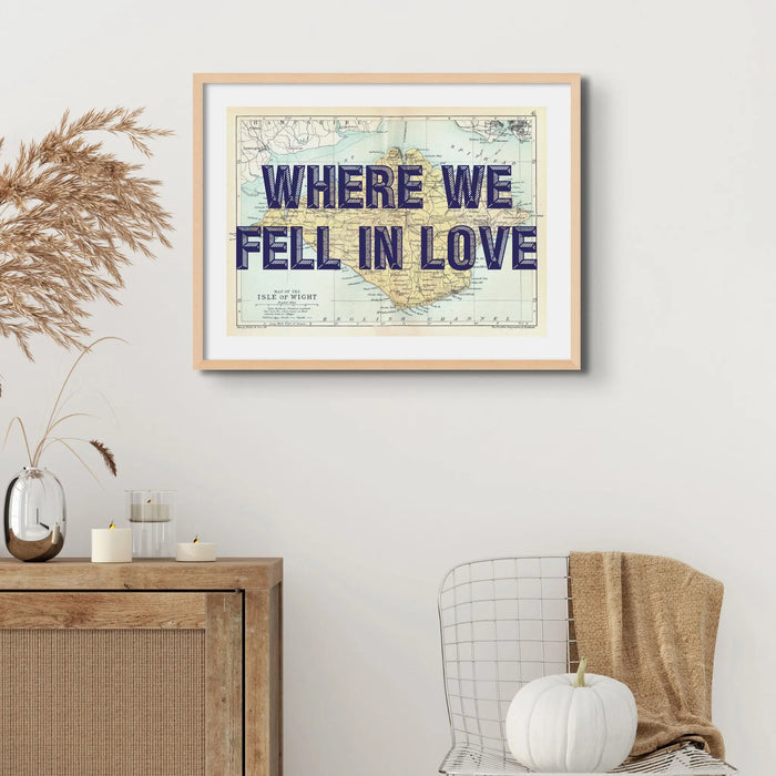 Unframed personalised vintage map art print of the Isle of Wight with navy font- Unframed wall art