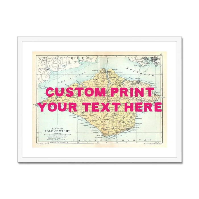 Isle of Wight Vintage Map Personalised Art Print in pink font - Framed Wall. Art