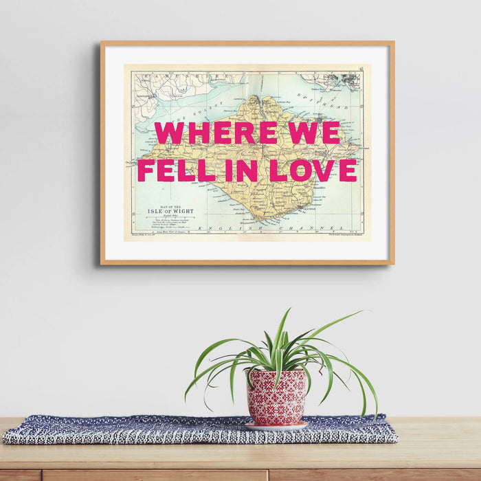 Isle of Wight Map Personalised Art Print in Pink font - Unframed wall art
