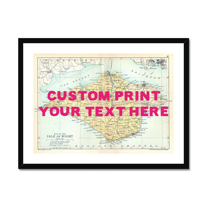 Isle of Wight Vintage Map Personalised Art Print in pink font - Framed Wall. Art