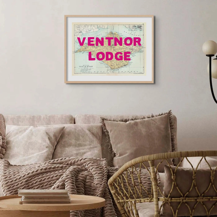 Isle of Wight Map Personalised Art Print in Pink font - Unframed wall art
