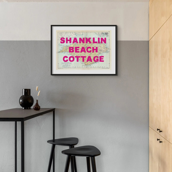 Isle of Wight Map Personalised Art Print in Pink font - Unframed wall art