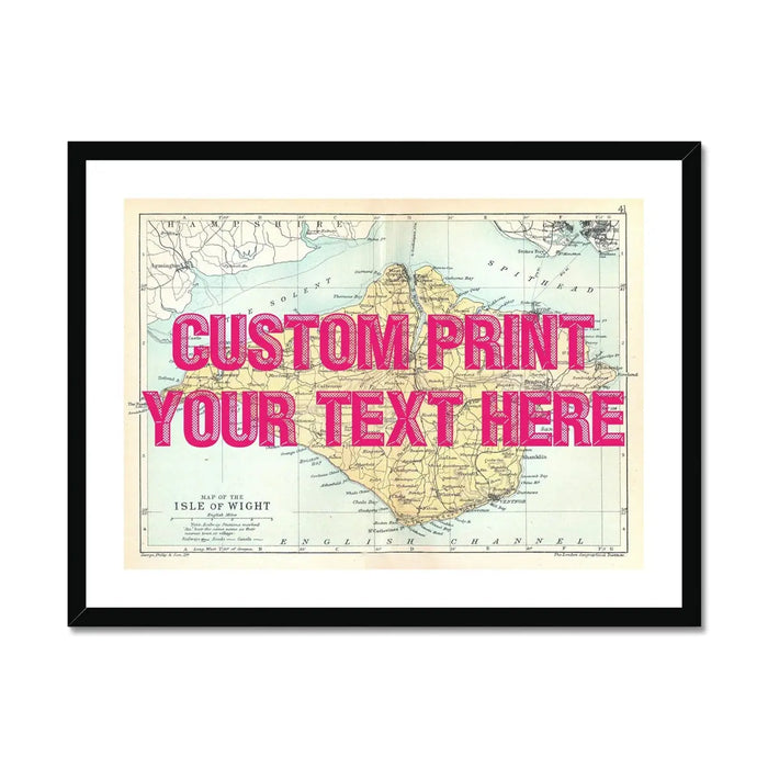 Framed personalised vintage map art print of the Isle of Wight with pink font - Framed Wall Art