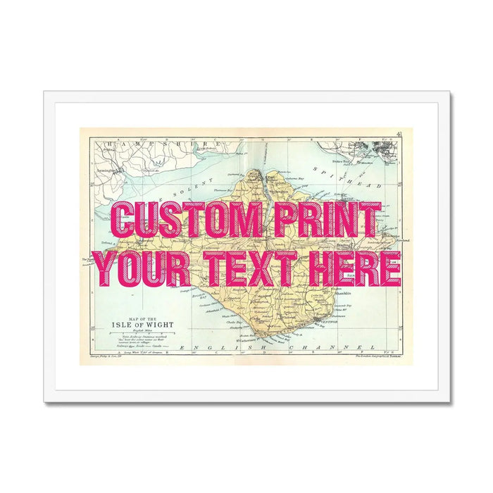 Framed personalised vintage map art print of the Isle of Wight with pink font - Framed Wall Art