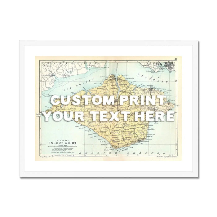 Framed personalised vintage map art print of the Isle of Wight with white font - Framed wall art