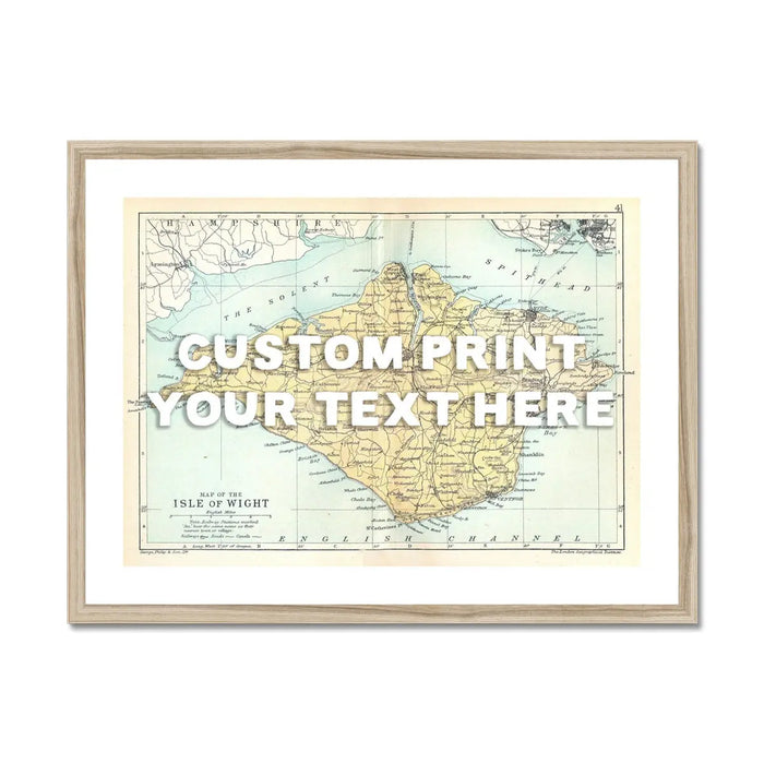 Framed personalised vintage map art print of the Isle of Wight with white font - Framed wall art