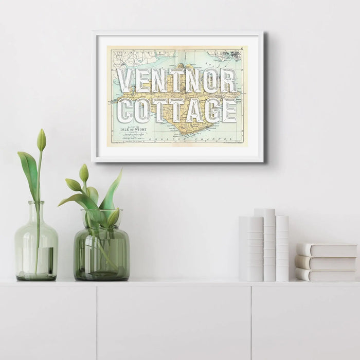 Isle of Wight Map Personalised Map Art Print in white font - Framed wall art