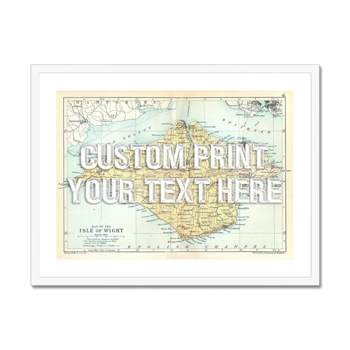 Isle of Wight Map Personalised Map Art Print in white font - Framed wall art