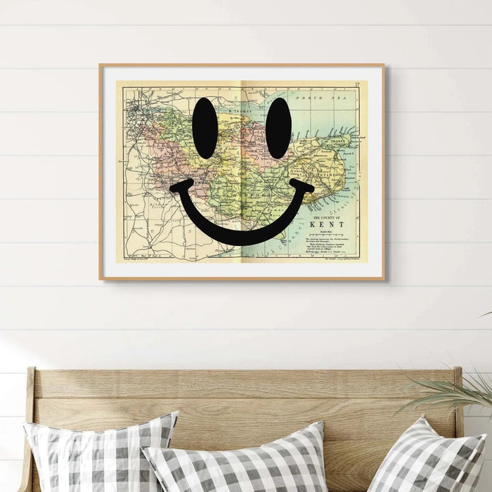 Kent Makes Me Happy (Kent Map Print) Vintage Map Art - Framed - Beach House Art