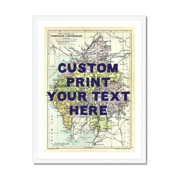 Custom map print of the Lake District | Personalised Lakes Map Art Print with Navy Font - Framed Wall Art