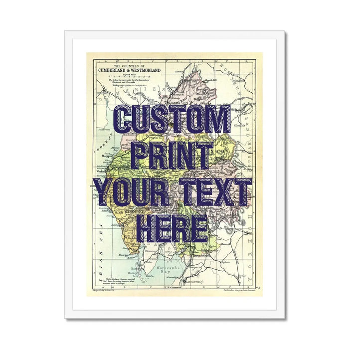 Custom map print of the Lake District | Personalised map of the lakes Art Print in Navy Font - Framed Wall Art