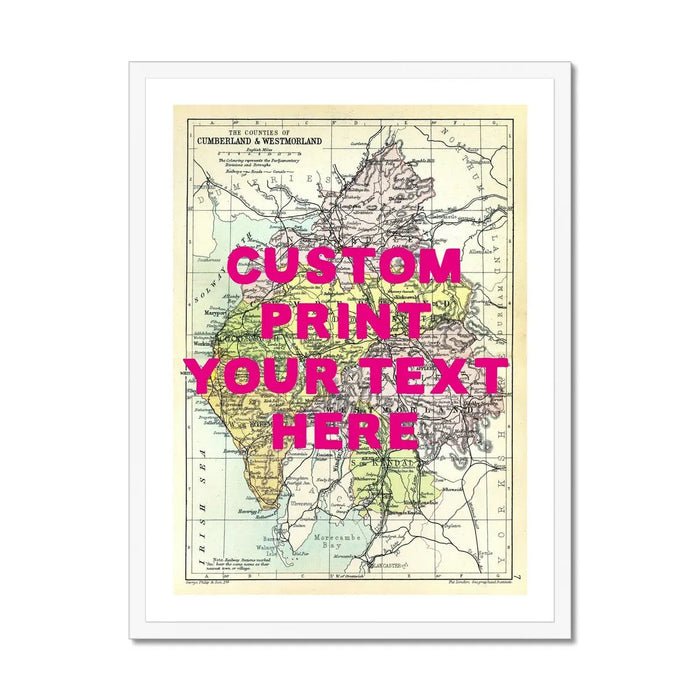 Custom Lake District Map Print | Personalised Art Print in Pink Font - Framed Wall Art
