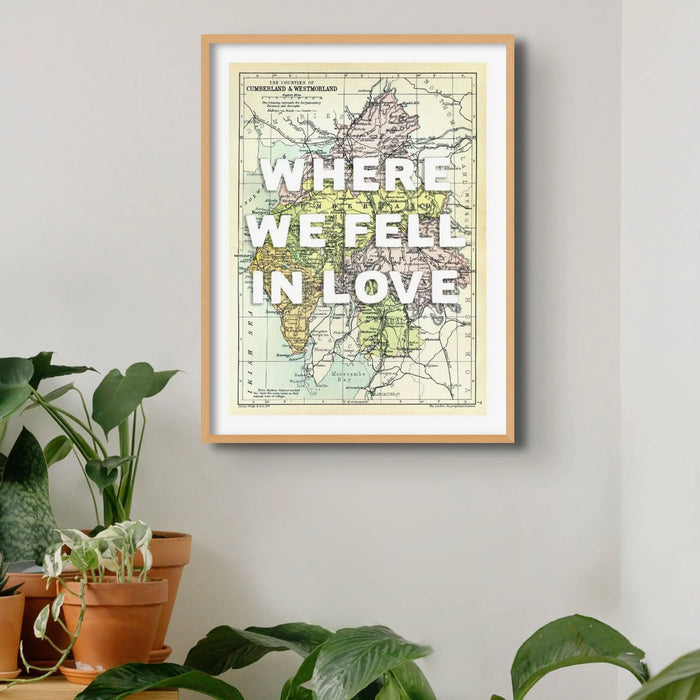 Lake District Map Print Personalised Art Print in White Font - Framed Wall Art