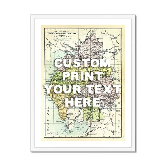 Lake District Map Print Personalised Art Print in White Font - Framed Wall Art