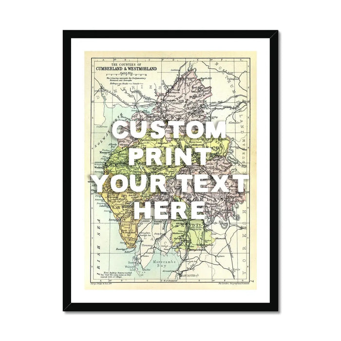 Lake District Map Print Personalised Art Print in White Font - Framed Wall Art