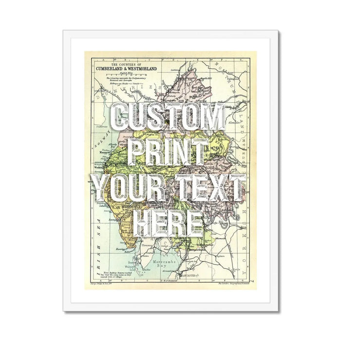 Lake District Map Print | Personalised Art Print in White Font - Framed Wall Art
