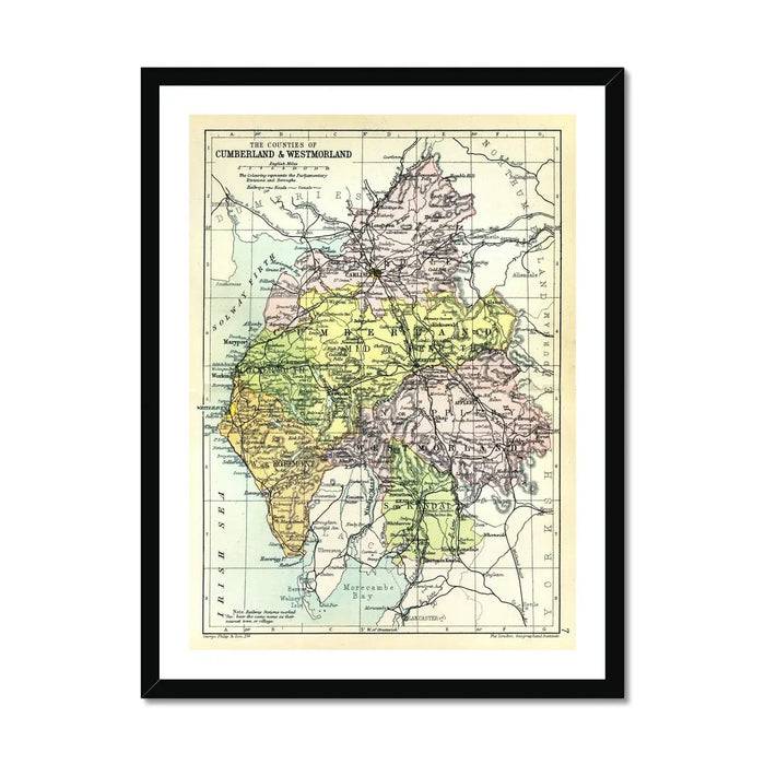 The Lakes (Lake District Map) Vintage Map Art - Framed - Beach House Art