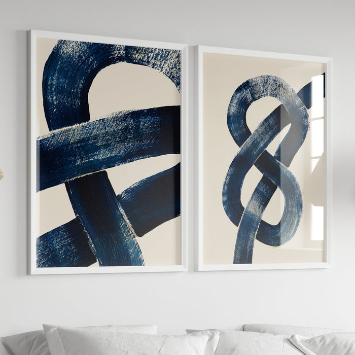 Lariat Loop | Blue Abstract Line Art | Modern Nautical Wall Decor | Minimalist Print - Framed