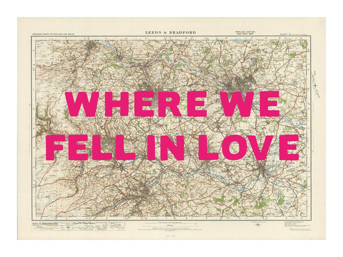 Leeds Personalised Map Print | Custom Map of Leeds | Pink Hand Drawn Font - Framed Wall Art