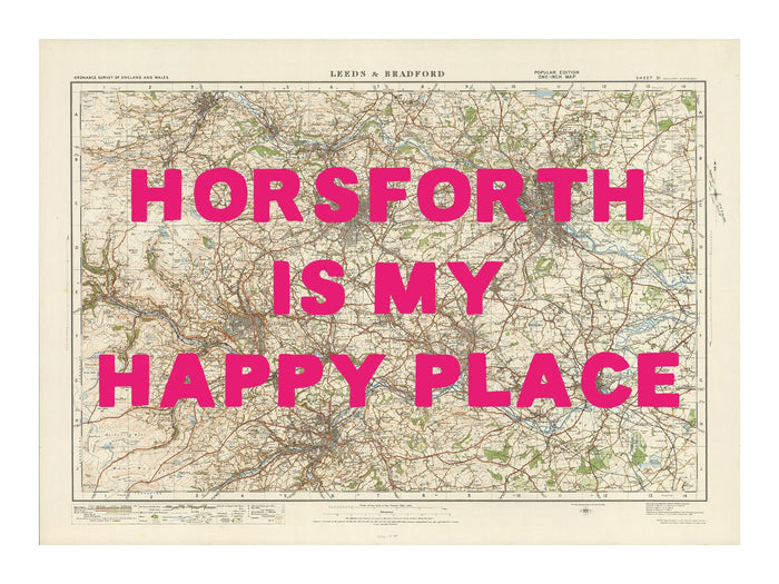 Leeds Personalised Map Print | Custom Map of Leeds | Pink Hand Drawn Font - Unframed Wall Art