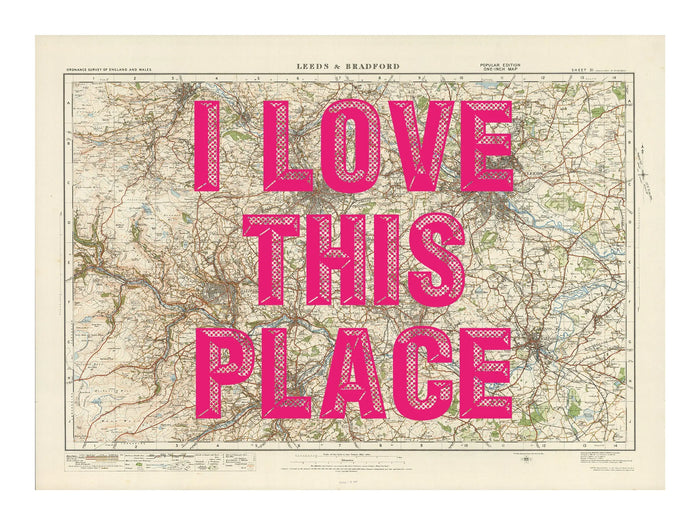 Leeds Personalised Map Print | Custom Map of Leeds | Pink Vintage Font - Unframed Wall Art