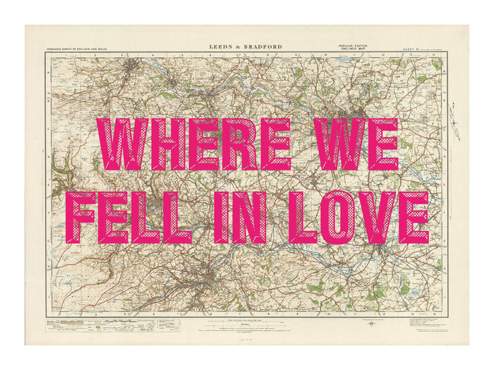 Leeds Personalised Map Print | Custom Map of Leeds | Pink Vintage Font - Unframed Wall Art