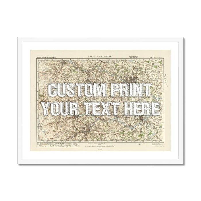 Leeds Personalised Map Print | Custom Map of Leeds | White Vintage Font - Framed Wall Art