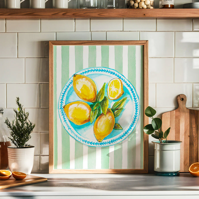 lemon painting in kitchen - framed kitchen art print