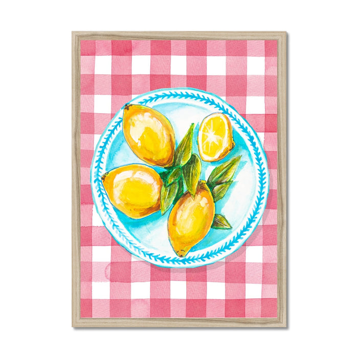 Lemon Painting on Red Gingham | Kitchen Wall Art - Unframed