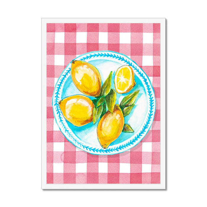 Lemon Painting on Red Gingham | Kitchen Wall Art - Unframed