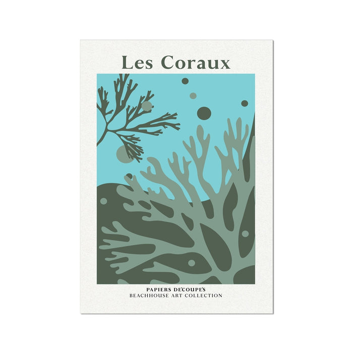 Coral and seaweed art print, featuring the text 'Les Coraux' and 'Beachhouse Art Collection'.