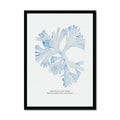 A framed blue seaweed art print with a simple, elegant design, set in a black frame.