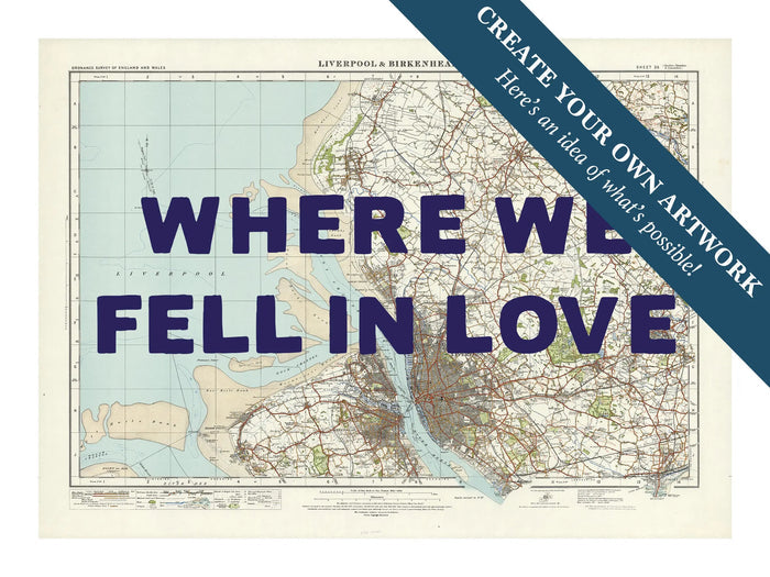 Map print of Liverpool | Personalised Map Print | Map Prints with navy font - Framed wall art