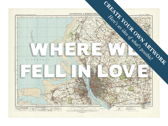 Custom map print of Liverpool | Personalised Map Print | Map Prints in white typography - Framed wall art