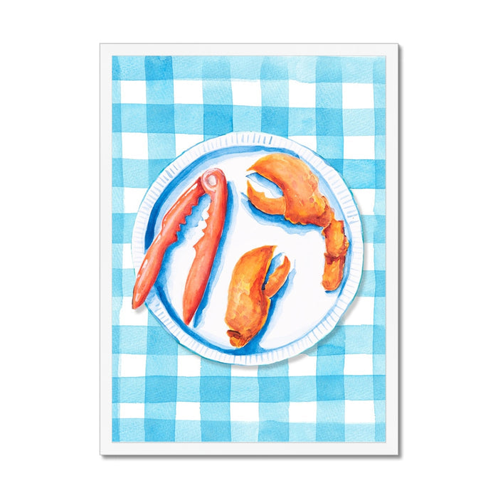 Lobster Painting on Blue Gingham | Kitchen Wall Art - Unframed